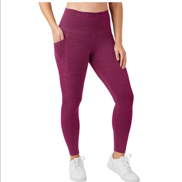 High rise Leggings Size Large Ribbed Ankle Heather burgundy wine workout gym NWT - Picture 2 of 5